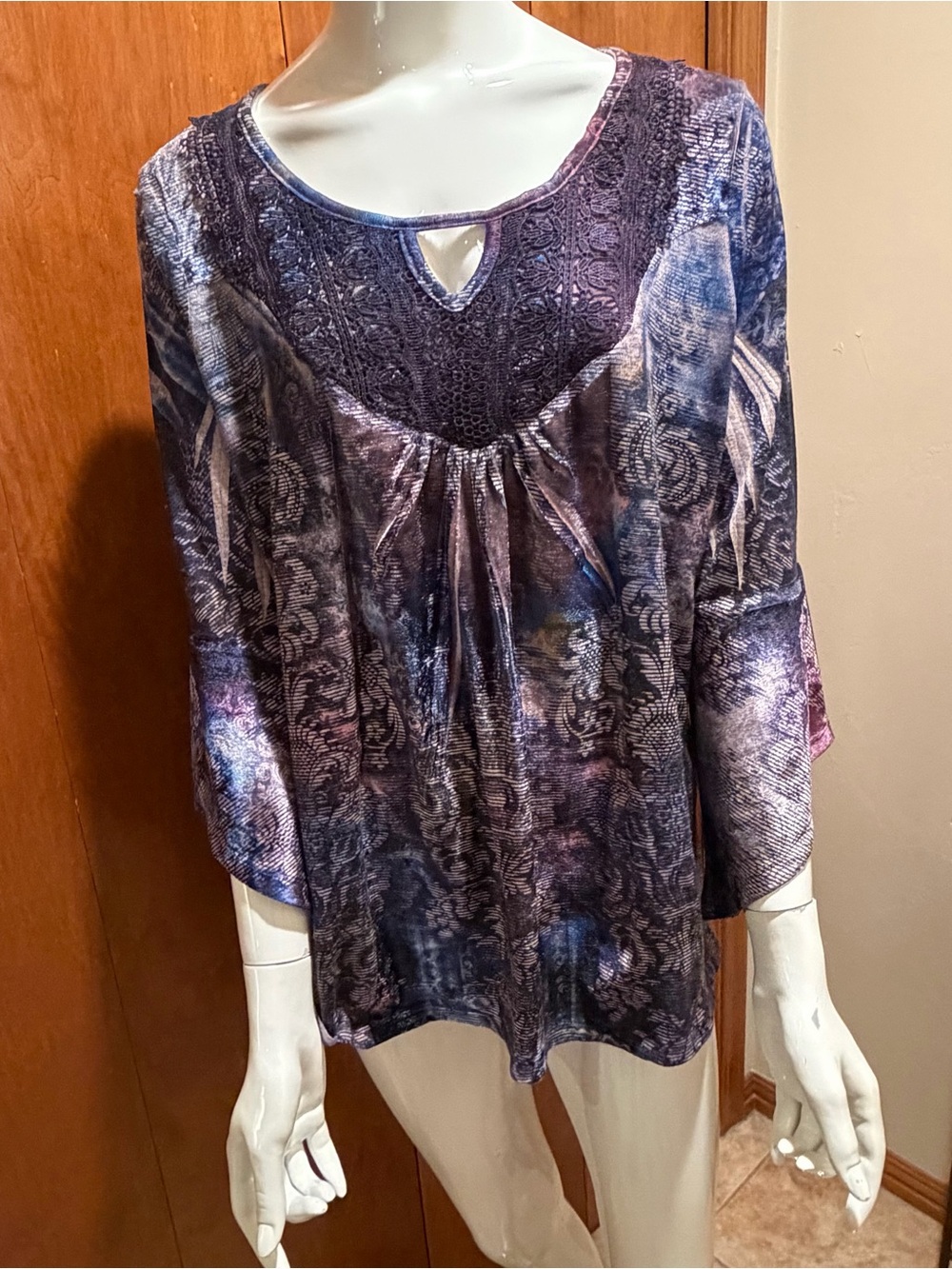 Women's Purple Multi-Tone Lace Yoke Blouse